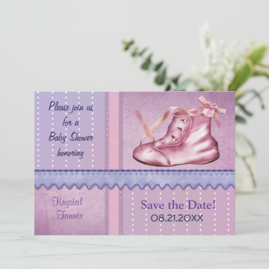 Mauve Dreams Shower Invasion for Baby Girl Save The Date (Stehend Vorderseite)