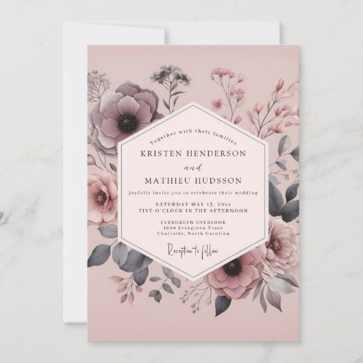 Mauve Duskbloom Hochzeit Einladung (Vorderseite)