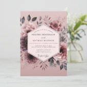 Mauve Düstere Flora Hochzeit Einladung (Stehend Vorderseite)