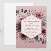 Mauve Düstere Flora Hochzeit Einladung (Vorne/Hinten)