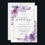 Mauve Dusty Lila Lilac Floral Gold Hochzeit Einladung<br><div class="desc">Diese elegante, blumenfarbene Hochzeitseinladung ist mit handgemalten Aquarellfarben-Blume in Lila-, Lila-, lila- und Violetttönen mit Grünpflanzen, modernem Kalligraphiegeplandat und digitalem Goldfolienrahmen ausgestattet. Schöne romantische mauve lila blumengeschmückte Einladung in lila und grün. Sie können die Formulierung, den Stil, die Farbe und die Größe des Schriftartes vor und hinter der Einladung personalisieren....</div>