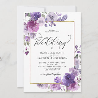 Mauve Dusty Lila Lilac Floral Gold Hochzeit Einladung