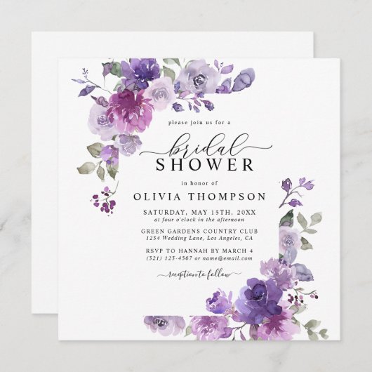 Mauve Dusty Lilac Lila Floral Brautparty Einladung (Vorne/Hinten)