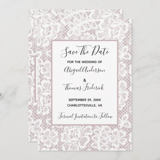Mauve Dusty Rose Rosa Save the Date (Vorne/Hinten)