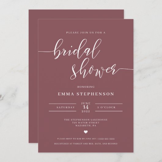 Mauve Elegant Bridal Dusche Einladung (Vorne/Hinten)