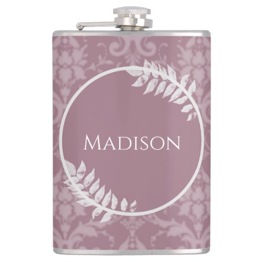 Mauve Elegant Damask Flask Flachmann (Vorderseite)