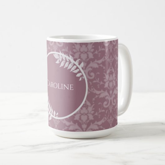 Mauve Elegant Damask Personalisiert Coffee Tasse (VorderseiteRechts)