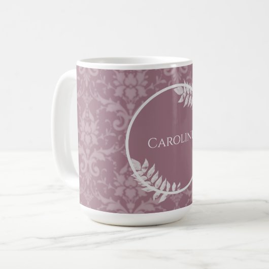 Mauve Elegant Damask Personalisiert Coffee Tasse (Vorderseite Links)