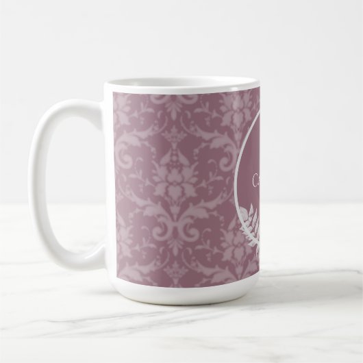 Mauve Elegant Damask Personalisiert Coffee Tasse (Links)
