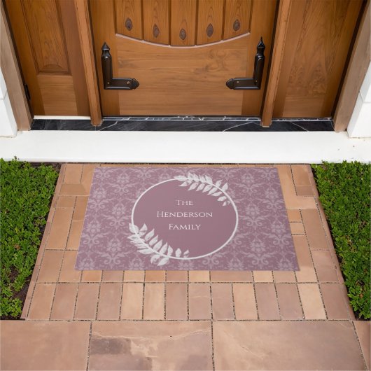 Mauve Elegant Damask Personalisiert Doormat Fußmatte (Außenbereich)