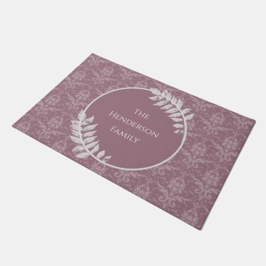 Mauve Elegant Damask Personalisiert Doormat Fußmatte (Schrägansicht)