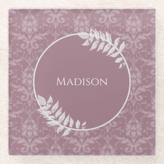 Mauve Elegant Damask Personalisiert Glass Unterset Glasuntersetzer (Vorderseite)