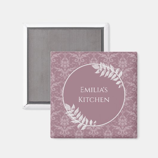 Mauve Elegant Damask Personalisiert Magnet (Vorderseite/Rückseite)
