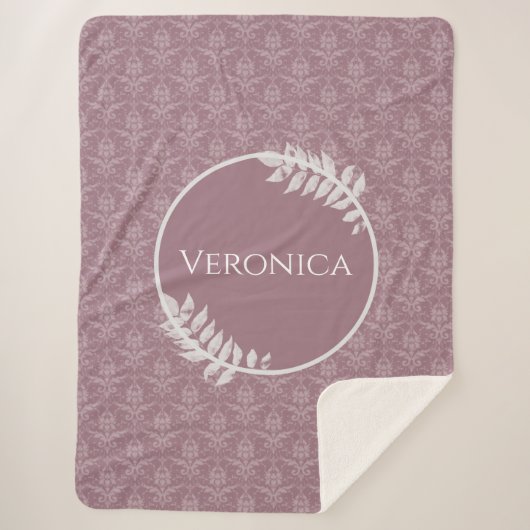 Mauve Elegant Damask Personalisiert Sherpa Blanket Sherpadecke (Vorderseite)