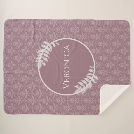 Mauve Elegant Damask Personalisiert Sherpa Blanket Sherpadecke (Vorderseite (Horizontal))