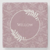 Mauve Elegant Damask Personalisiert Stone Unterset Steinuntersetzer (Vorderseite)