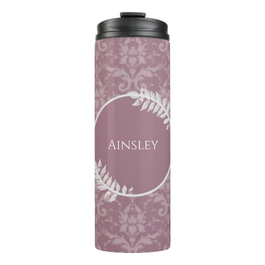 Mauve Elegant Damask Personalisiert Thermal Tumble Thermosbecher (Vorderseite)