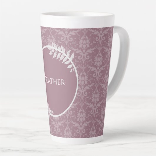 Mauve Elegant Damask Personalisierte Latte-Tasse Milchtasse (Rechte Ecke)