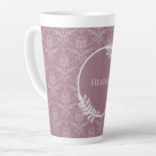 Mauve Elegant Damask Personalisierte Latte-Tasse Milchtasse (Linke Ecke)