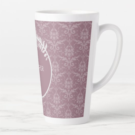 Mauve Elegant Damask Personalisierte Latte-Tasse Milchtasse (Rechts)