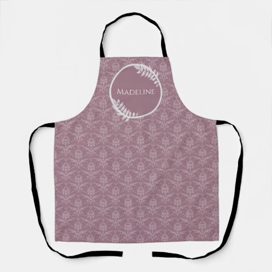 Mauve Elegant Damask Personalisierte Schürze (Vorderseite)