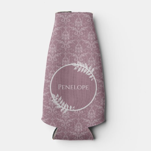 Mauve Elegant Damask Personalisierter Cooler Flaschenkühler (Vorderseite)