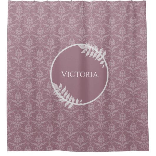 Mauve Elegant Damask Personalisierter Duschvorhang (Vorderseite)