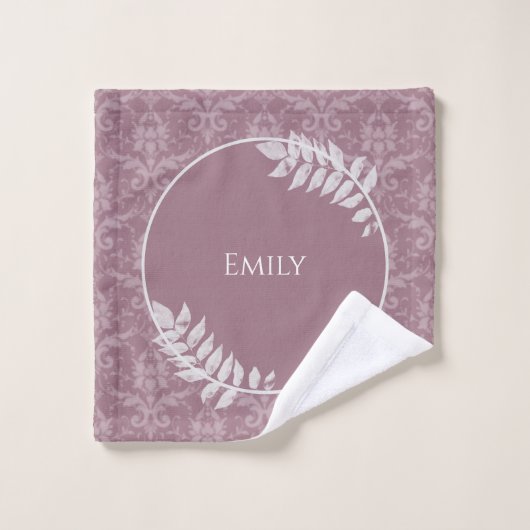 Mauve Elegant Damask Personalisiertes Badetuch Set (Waschlappen)