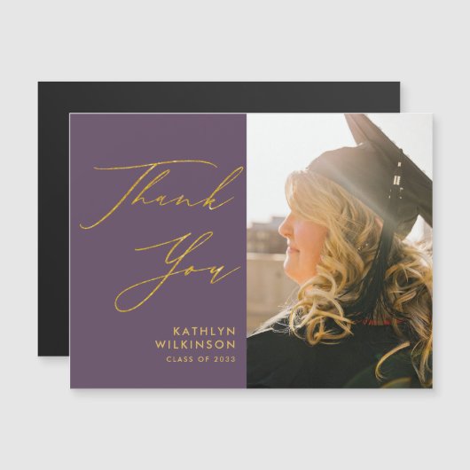 Mauve Elegant Gold Script Abschluss Vielen Dank Magnetkarte (Vorne/Hinten)