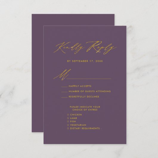 Mauve Elegant Gold Script Minimalistisch Wedding R Begleitkarte (Vorne/Hinten)