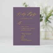 Mauve Elegant Gold Script Minimalistisch Wedding R Begleitkarte (Stehend Vorderseite)