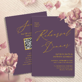 Mauve Elegant Gold Script Probe Dinner QR Code Einladung