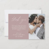 Mauve Elegant Script Foto Wedding danke You Card (Vorderseite)