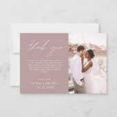 Mauve Elegant Script Foto Wedding danke You Card (Vorderseite)
