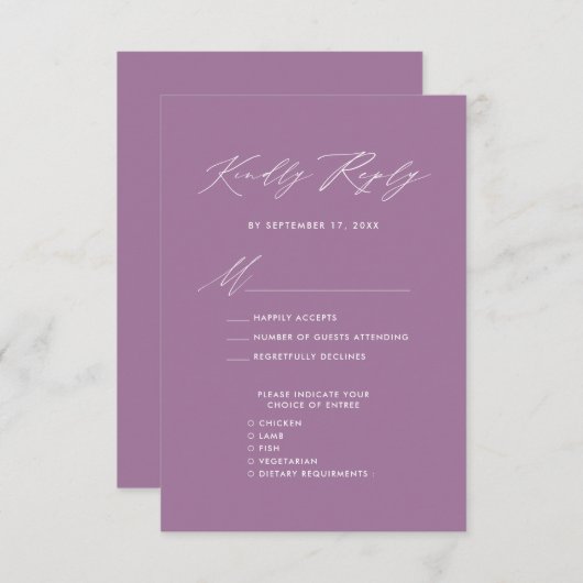 Mauve Elegant Script Minimalistisch Chic Wedding R RSVP Karte (Vorne/Hinten)