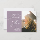 Mauve Elegant Script Minimalistisch Foto Abschluss Dankeskarte (Vorderseite)