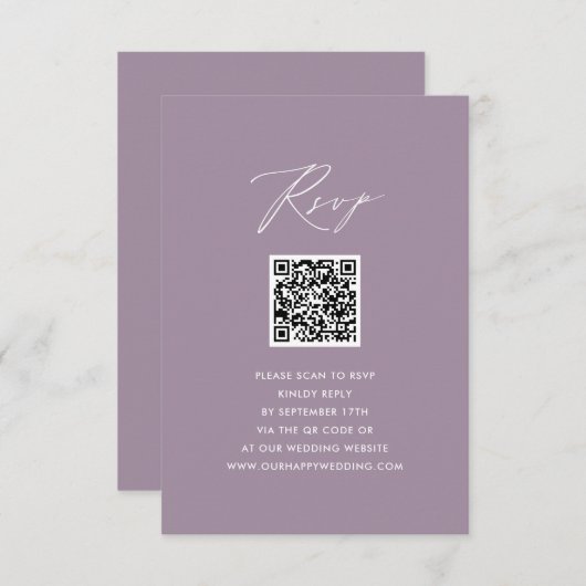 Mauve Elegant Script Minimalistisch QR Wedding RSV Begleitkarte (Vorne/Hinten)