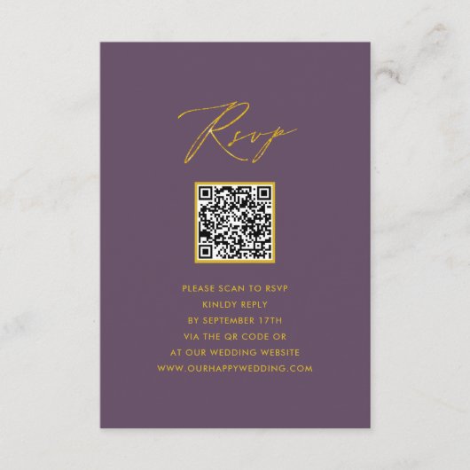 Mauve Elegant Script Minimalistisch QR Wedding RSV Begleitkarte (Vorderseite)