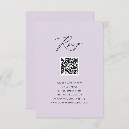 Mauve Elegant Script Minimalistisch QR Wedding RSV Begleitkarte (Vorne/Hinten)