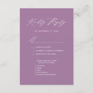 Mauve Elegant Script Minimalistisch Wedding RSVP Begleitkarte