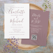 Mauve Elegant Script QR Code Wedding Einladung