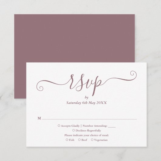 Mauve Elegant Script Wedding RSVP Karte (Vorne/Hinten)