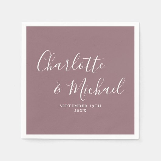 Mauve Elegant Signature Script Wedding Serviette (Vorderseite)