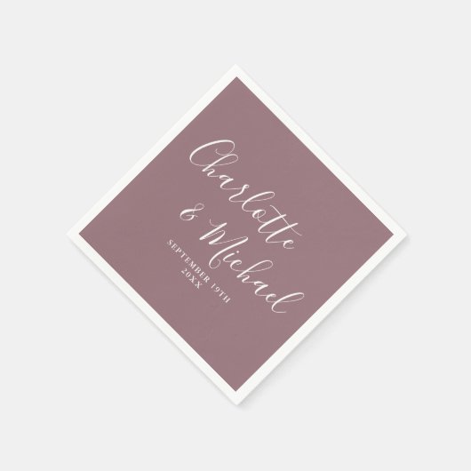 Mauve Elegant Signature Script Wedding Serviette (Ecke)