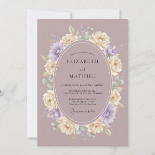 Mauve elegante botanische Hochzeit Einladung