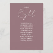 Mauve Elegante Moderne Seating Chart Tischnummer (Rückseite)