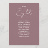 Mauve Elegante Moderne Seating Chart Tischnummer (Vorderseite)