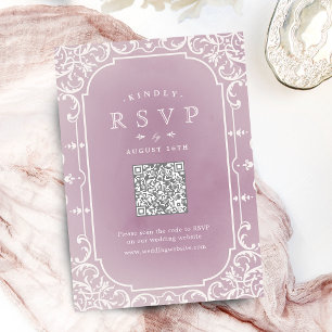 Mauve elegante romantische Vintage Hochzeit QR Cod RSVP Karte