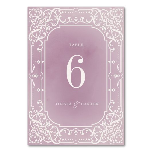 Mauve elegante romantische Vintage Hochzeitskarte Tischnummer (Vorderseite)
