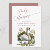 Mauve Elegante Script Minimalistisch Swan Baby Sho Einladung (Vorne/Hinten)